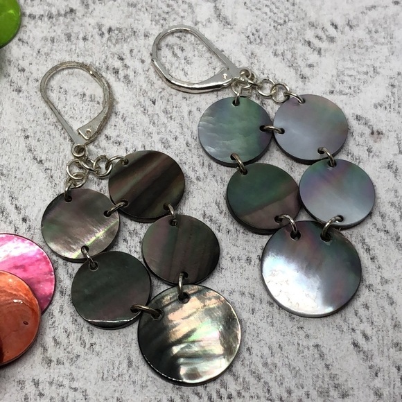 BUNDLE lot 3 shell + abalone bead earrings coastal beach boho colorful dangle. - Picture 3 of 5